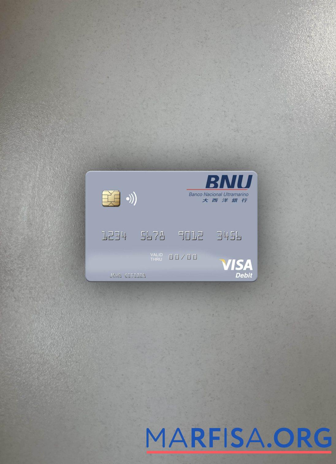 Blank Timor Leste Banco Nacional Ultramarino building visa debit card photolook front template